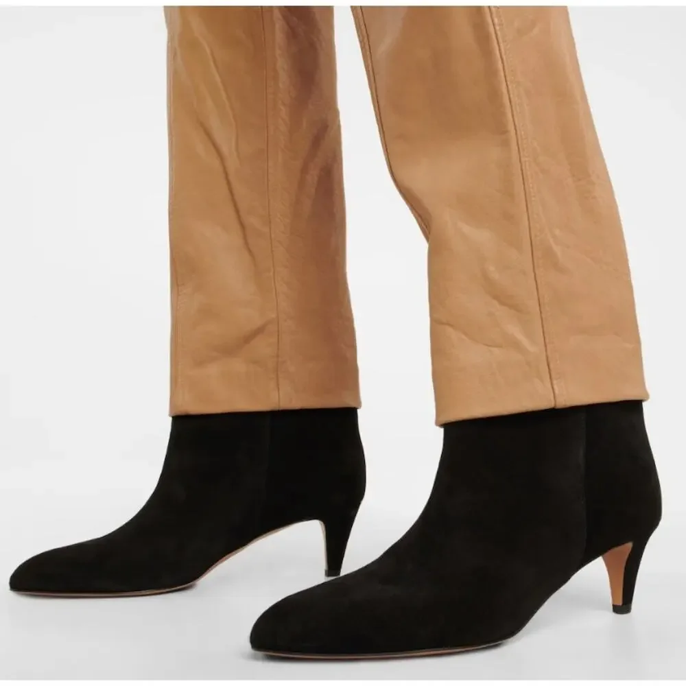 Isabel Marant Derst Black Suede Ankle Boots Booties Kitten Heel Leather sz 37 - Picture 4 of 15
